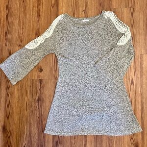 12 Pm By Mon Ami Heather Gray Dress with Cream Lace